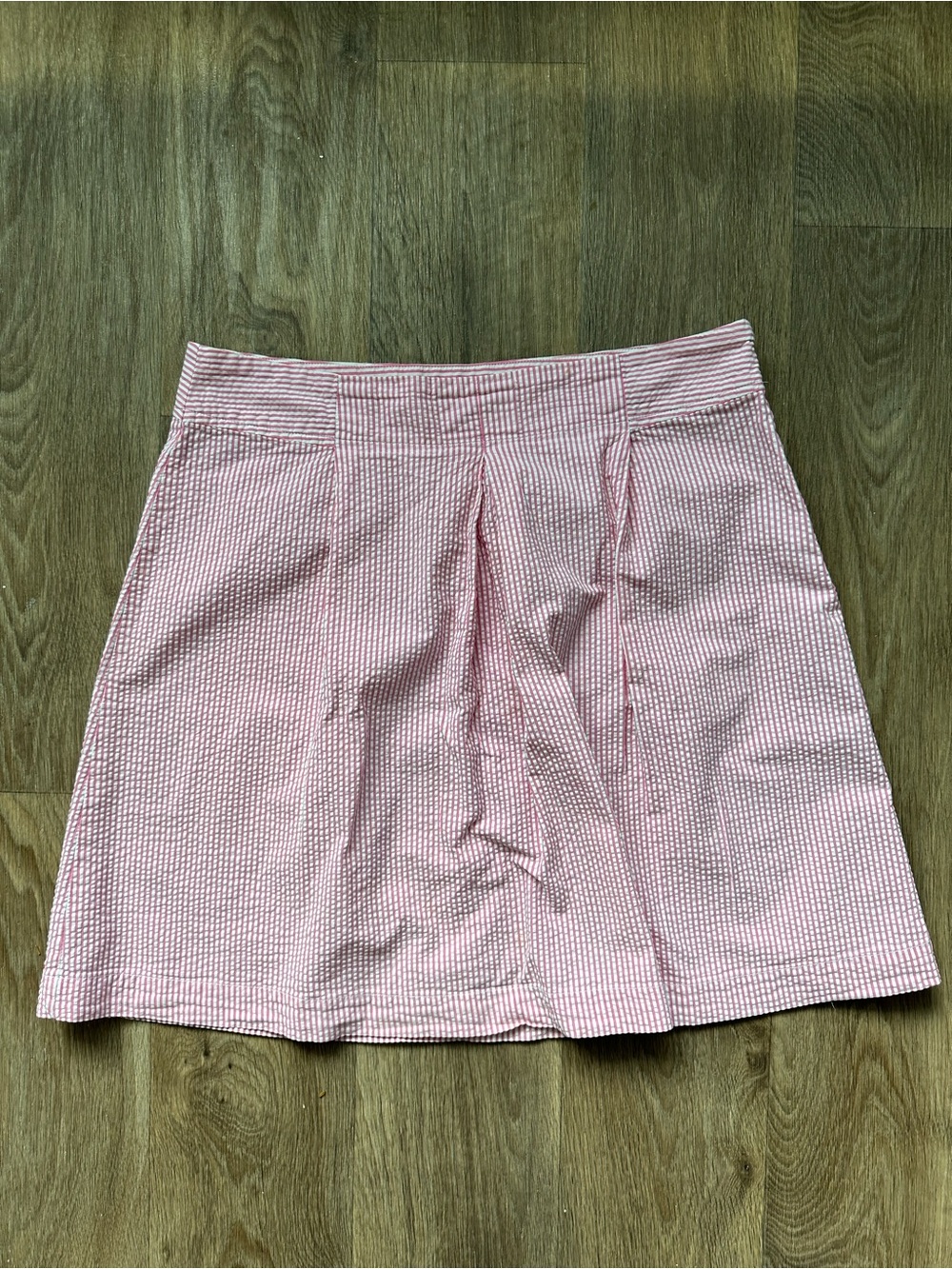 Lands' End Pink White Striped Seersucker Pleated A-Line Skirt Women’s Size 12